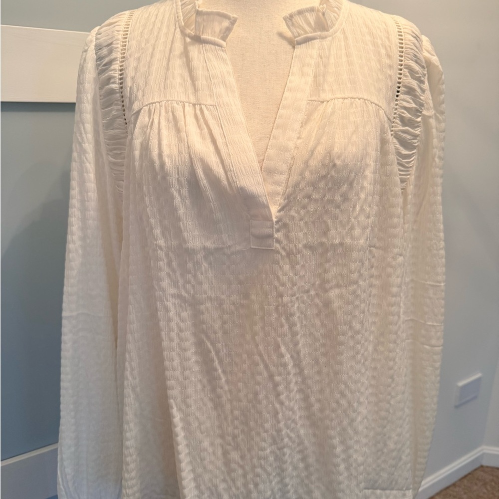 LOFT Cream Split V-Neck Textured Long-Sleeve Tunic